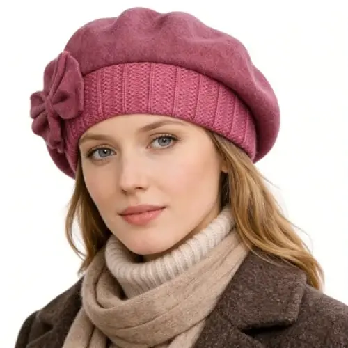 VECRY Lady Fransuz bereti 100% jun beret gulli ko'ylak beanie qishki shapka - 3