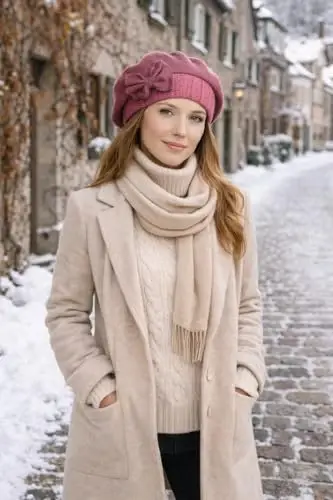 VECRY Lady Fransuz bereti 100% jun beret gulli ko'ylak beanie qishki shapka - 4