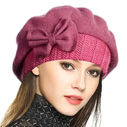VECRY Lady Fransuz bereti 100% jun beret gulli ko'ylak beanie qishki shapka 