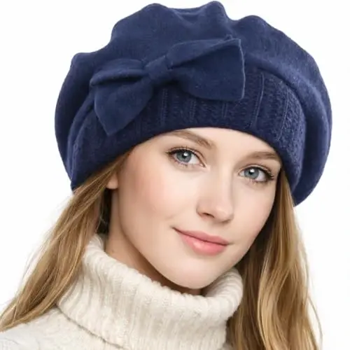 VECRY Lady Fransuz Bereti 100% Jun Beret Gulli Ko'ylak Beanie Qishki Shlyapa - 1