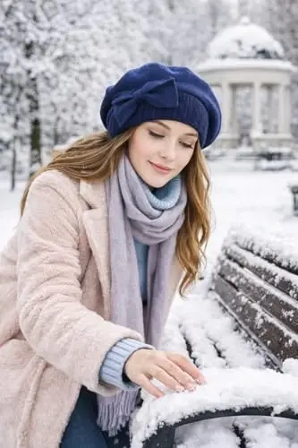 VECRY Lady Fransuz Bereti 100% Jun Beret Gulli Ko'ylak Beanie Qishki Shlyapa - 3