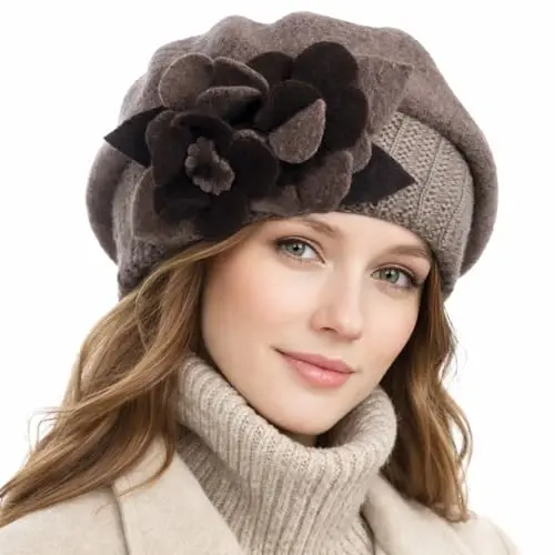VECRY Lady Fransuz bereti 100% jun beret gulli ko'ylak shapka qishki shapka - 1