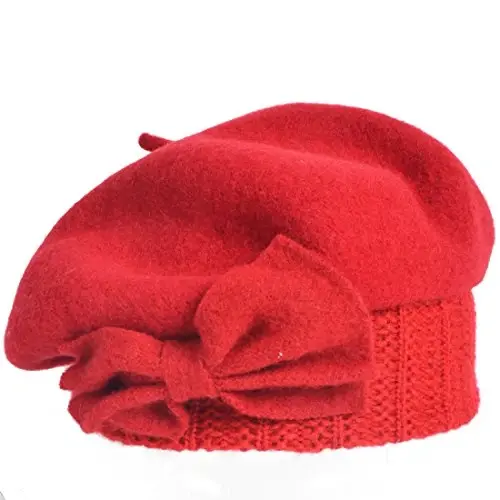 VECRY Lady French Beret 100% Wool Beret Floral Dress Beanie Winter Hat - 2
