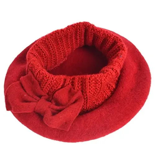 VECRY Lady French Beret 100% Wool Beret Floral Dress Beanie Winter Hat - 3