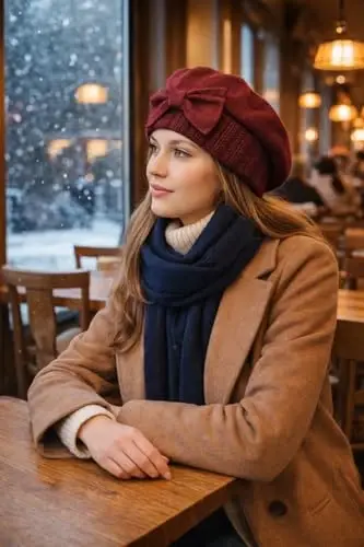 VECRY Lady French Beret 100% Wool Beret Floral Dress Beanie Winter Hat - 3