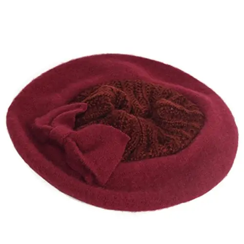 VECRY Lady French Beret 100% Wool Beret Floral Dress Beanie Winter Hat - 3