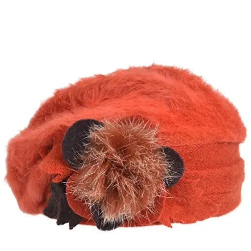 VECRY Lady French Beret 100% Wool Beret Floral Dress Beanie Winter Hat - 2