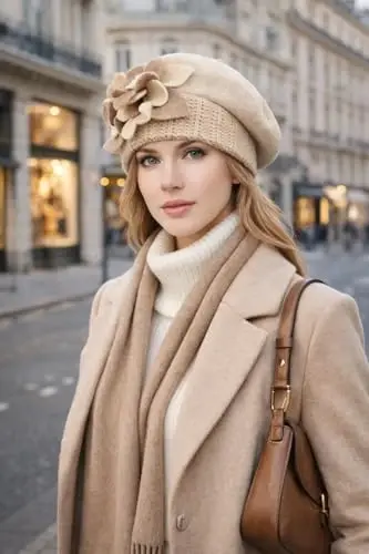 VECRY Lady French Beret 100% Wool Beret Floral Dress Beanie Winter Hat - 3