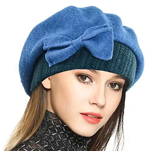 VECRY Lady French Beret 100% Wool Beret Floral Dress Beanie Winter Hat - 1