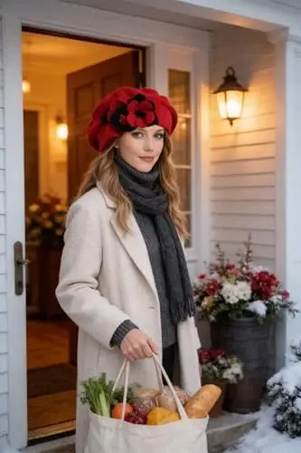 VECRY Lady French Beret 100% Wool Beret Floral Dress Beanie Winter Hat - 3