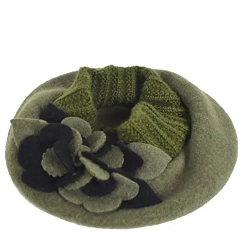 VECRY Lady French Beret 100% Wool Beret Floral Dress Beanie Winter Hat - 3