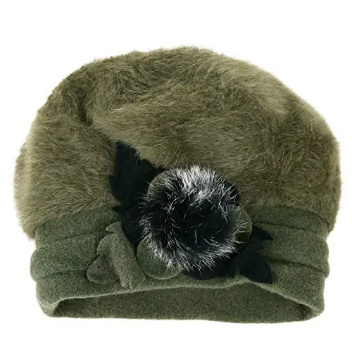 VECRY Lady French Beret 100% Wool Beret Floral Dress Beanie Winter Hat - 4