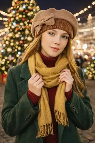 VECRY Lady French Beret 100% Wool Beret Floral Dress Beanie Winter Hat - 4