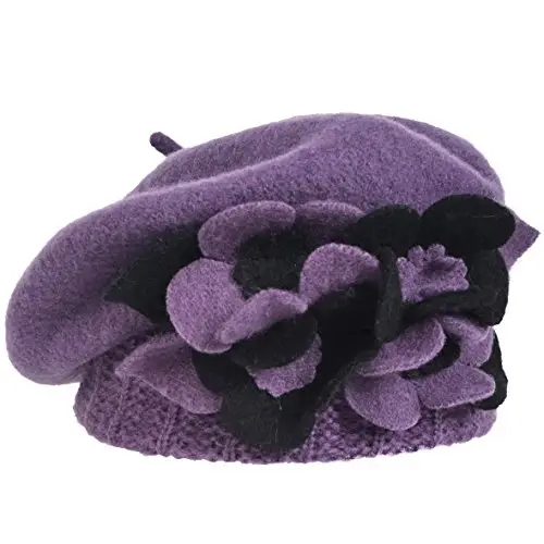 VECRY Lady French Beret 100% Wool Beret Floral Dress Beanie Winter Hat - 2