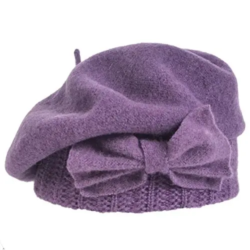 VECRY Lady French Beret 100% Wool Beret Floral Dress Beanie Winter Hat - 2