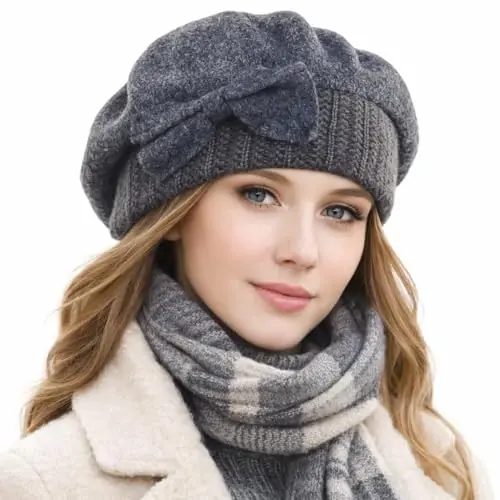VECRY Lady French Beret 100% Wool Beret Floral Dress Beanie Winter Hat 