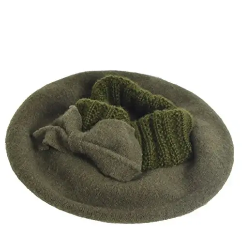 VECRY Lady French Beret 100% Wool Beret Floral Dress Beanie Winter Hat - 3