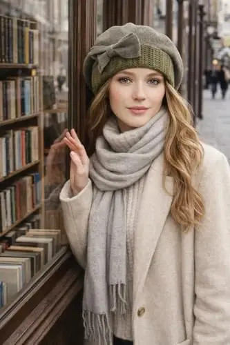 VECRY Женский Французский Берет 100% Шерсть Цветочное Платье Бини Зимняя Шапка - 5