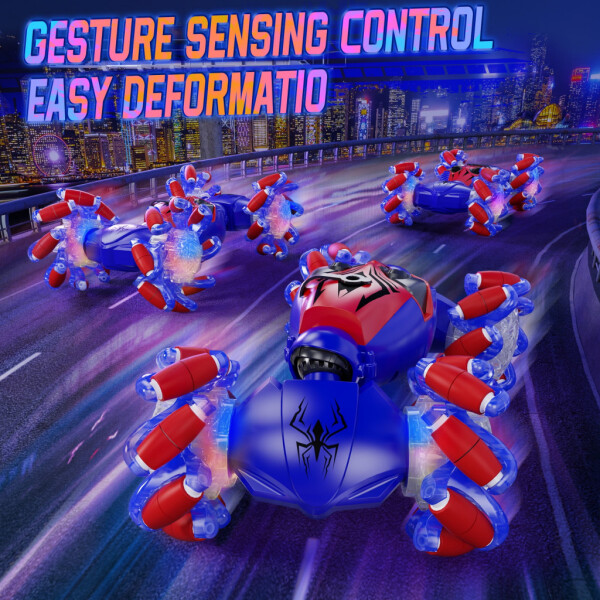 Vecukty Gesture Sensing RC Stunt Car, 2.4Ghz 4WD masofadan boshqariladigan mashina, portlovchi g'ildirak, musiqa va yorug'lik püskürtücü, 360° aylanuvchi RC mashinalar o'rgimchak o'yinchoq mashinasi, o'g'il va qiz bolalar uchun Rojdestvo tug'ilgan kun sovg'asi - 3
