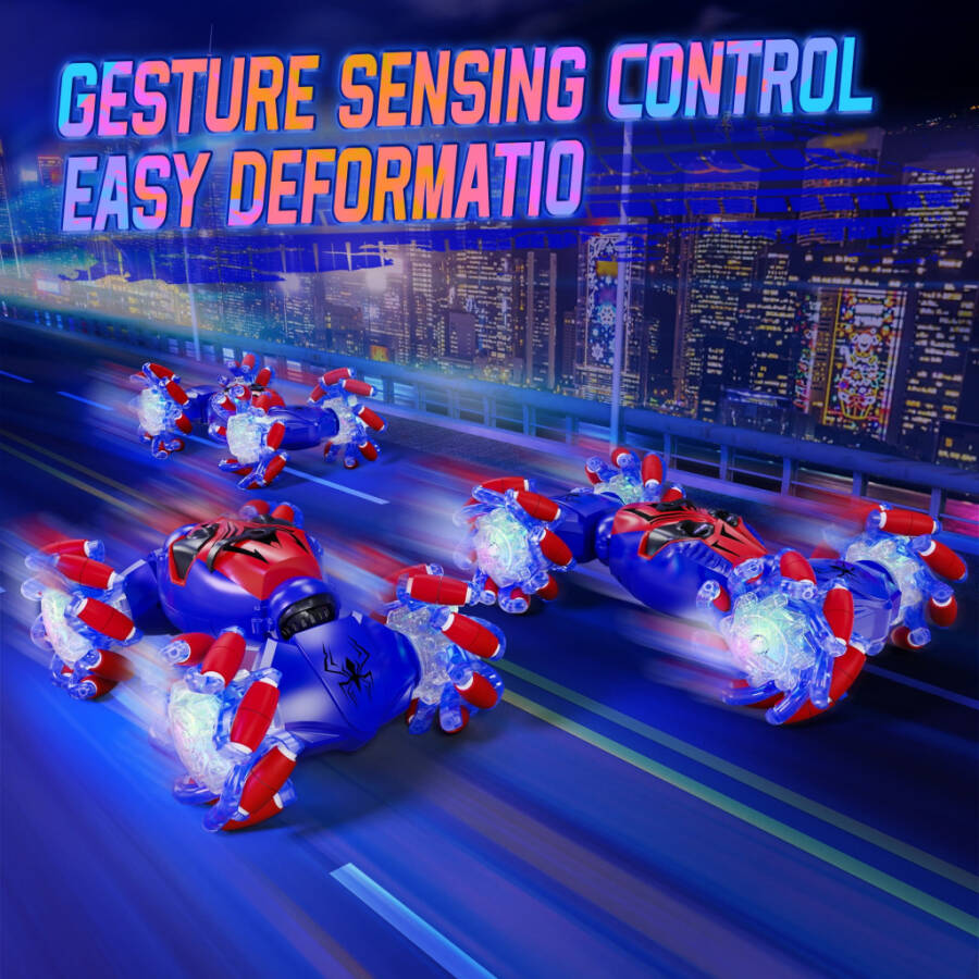 Vecukty Gesture Sensing RC Stunt Car, 2.4Ghz 4WD masofadan boshqariladigan mashina, portlovchi g'ildirak, musiqa va yorug'lik püskürtücü, 360° aylanuvchi RC mashinalar o'rgimchak o'yinchoq mashinasi, o'g'il va qiz bolalar uchun Rojdestvo tug'ilgan kun sovg'asi - 4