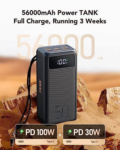 VEEKTOMX 100W Power Bank 56000mAh для ноутбука и телефона + Power Bank со встроенными кабелями 20000mAh, совместимый с iPhone, iPad, Samsung и Android устройствами для путешествий - 2