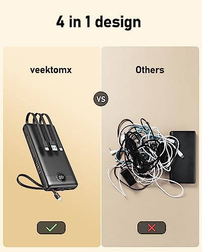 VEEKTOMX 100W Power Bank 56000mAh для ноутбука и телефона + Power Bank со встроенными кабелями 20000mAh, совместимый с iPhone, iPad, Samsung и Android устройствами для путешествий - 5