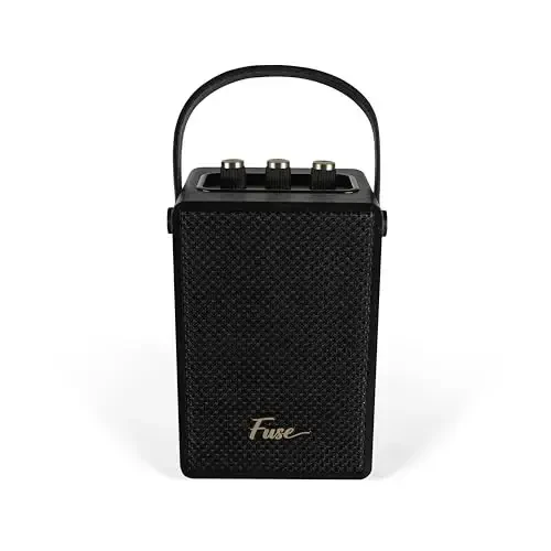 Fuse Andle Vintage Retro Bluetooth Speaker with Vegan Leather Handle | Portable Speaker with Smartphone Connection | USB & AUX Input | Stylish Black Wood Exterior - 3