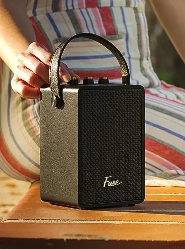Fuse Andle Vintage Retro Bluetooth Speaker with Vegan Leather Handle | Portable Speaker with Smartphone Connection | USB & AUX Input | Stylish Black Wood Exterior - FUSE (1)