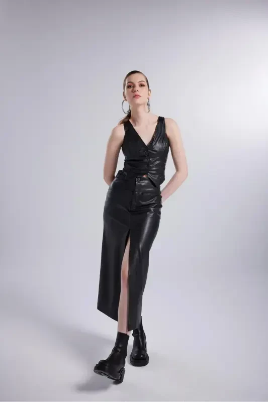 Vegan Leather Long Hera Leather Skirt - 2