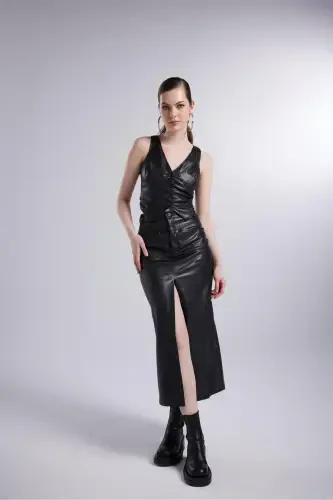Vegan Leather Long Hera Leather Skirt - 4