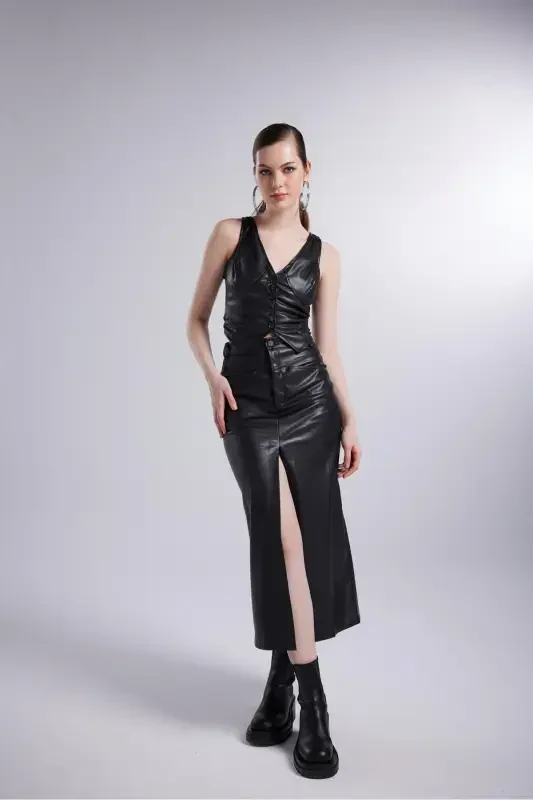 Vegan Leather Long Hera Leather Skirt - 4