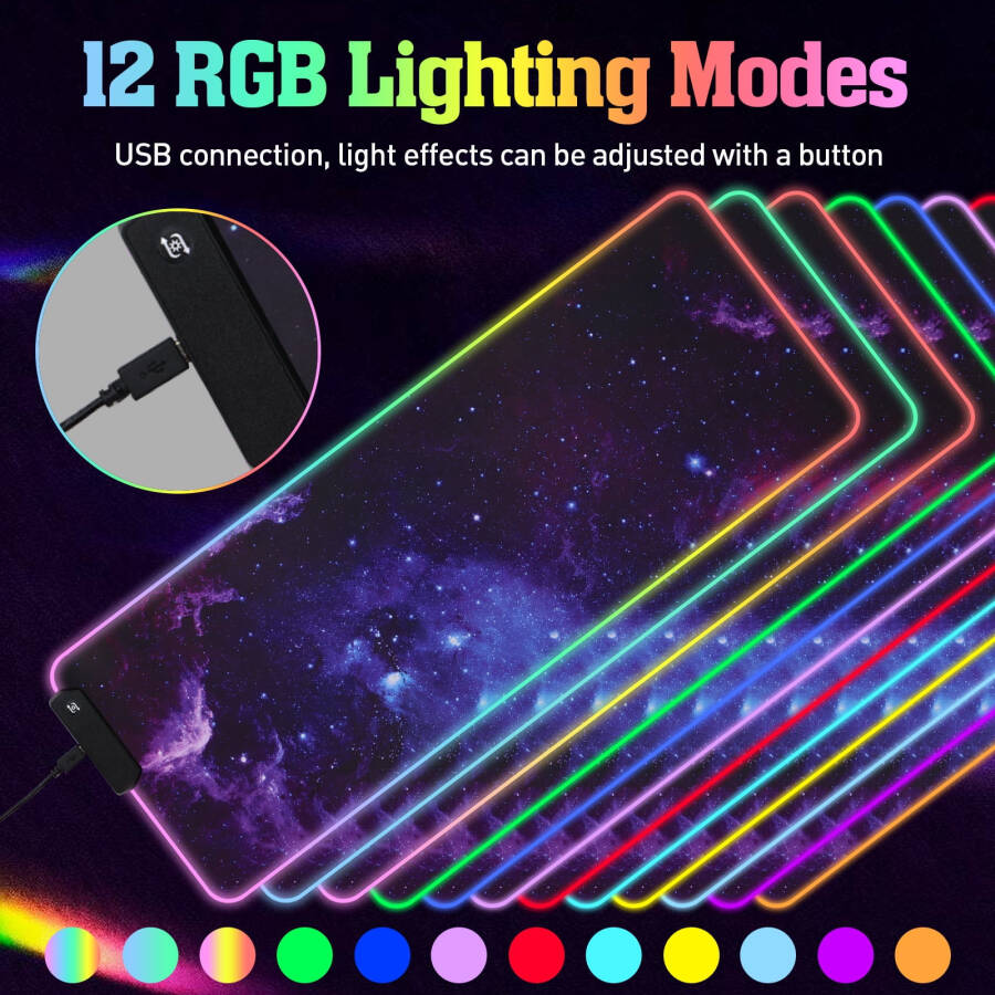 VEGCOO RGB Led Gaming Mouse Pad with wrist rest, large and waterproof. - 11