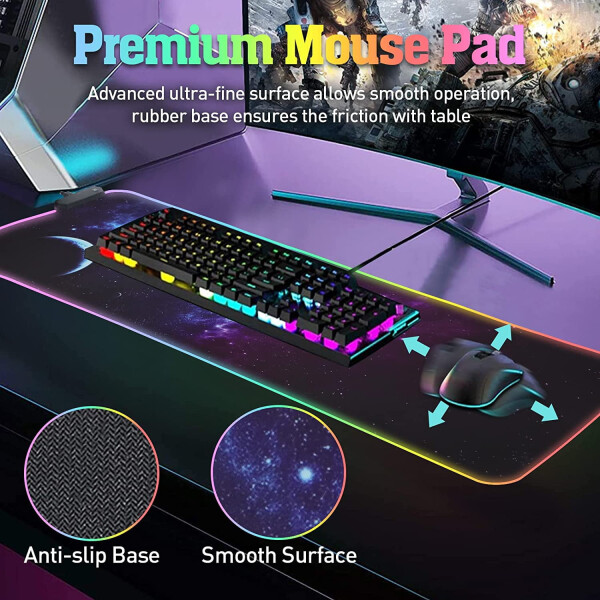 VEGCOO RGB Led Gaming Mouse Pad with wrist rest, large and waterproof. - 17