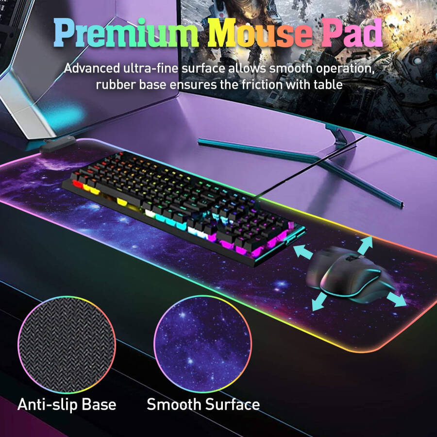 VEGCOO RGB Led Oyun Mouse Pad'i, bilek desteği ile geniş ve su geçirmez. - 3