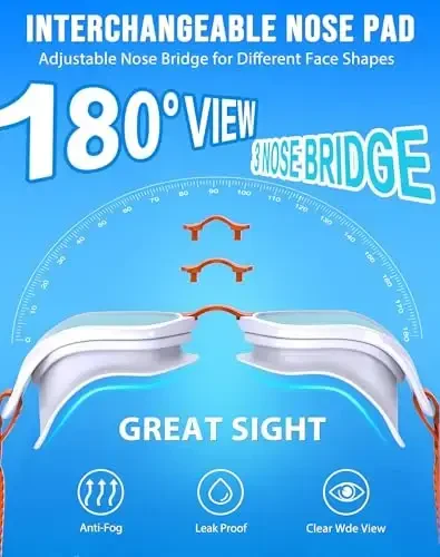 Vegemono suzish ko'zoynaklari, unisex kattalar uchun suzish ko'zoynaklari, tumanga qarshi, UVga qarshi, sizib chiqmaydigan, erkaklar, ayollar va o'smirlar uchun keng ko'rinish - 2