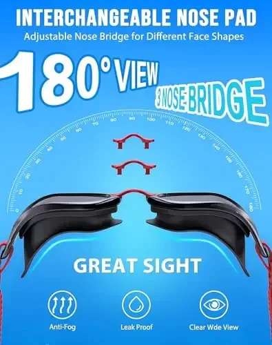 Vegemono Swim Goggles, Unisex Adult Swimming Goggles Anti Fog Anti UV No Leakage Wide View for Men Women Youth - 2