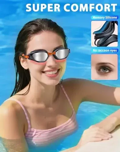 Vegemono Swim Goggles, Unisex Adult Swimming Goggles Anti Fog Anti UV No Leakage Wide View for Men Women Youth - 4