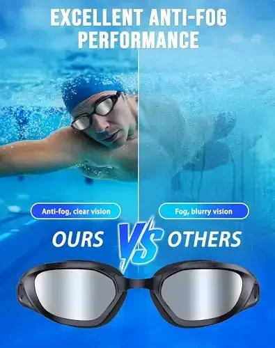 Vegemono Swim Goggles, Unisex Adult Swimming Goggles Anti Fog Anti UV No Leakage Wide View for Men Women Youth - 3