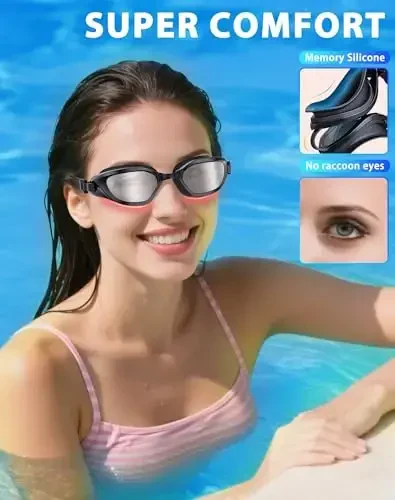 Vegemono Swim Goggles, Unisex Adult Swimming Goggles Anti Fog Anti UV No Leakage Wide View for Men Women Youth - 4