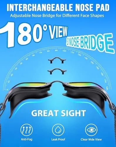 Vegemono Swim Goggles, Unisex Adult Swimming Goggles Anti Fog Anti UV No Leakage Wide View for Men Women Youth - 2