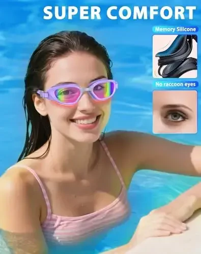Vegemono Swim Goggles, Unisex Adult Swimming Goggles Anti Fog Anti UV No Leakage Wide View for Men Women Youth - 4