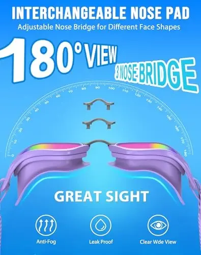 Vegemono Swim Goggles, Unisex Adult Swimming Goggles Anti Fog Anti UV No Leakage Wide View for Men Women Youth - 2