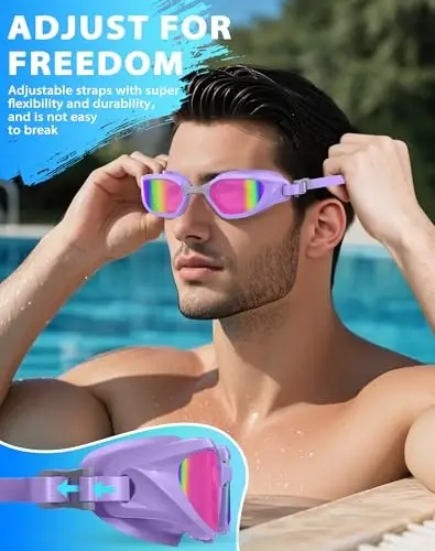 Vegemono Swim Goggles, Unisex Adult Swimming Goggles Anti Fog Anti UV No Leakage Wide View for Men Women Youth - 5