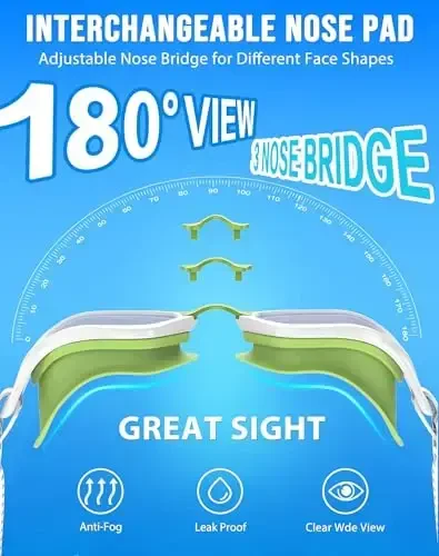 Vegemono Swim Goggles, Unisex Adult Swimming Goggles Anti Fog Anti UV No Leakage Wide View for Men Women Youth - 2