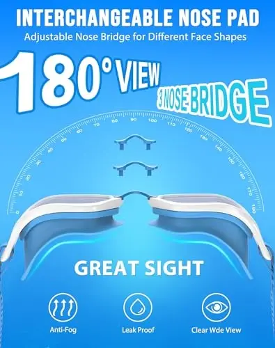 Vegemono Swim Goggles, Unisex Adult Swimming Goggles Anti Fog Anti UV No Leakage Wide View for Men Women Youth - 2