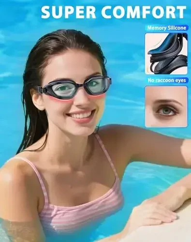 Vegemono Swim Goggles, Unisex Adult Swimming Goggles Anti Fog Anti UV No Leakage Wide View for Men Women Youth - 4