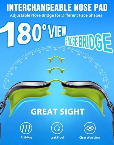 Vegemono Swim Goggles, Unisex Adult Swimming Goggles Anti Fog Anti UV No Leakage Wide View for Men Women Youth - 2