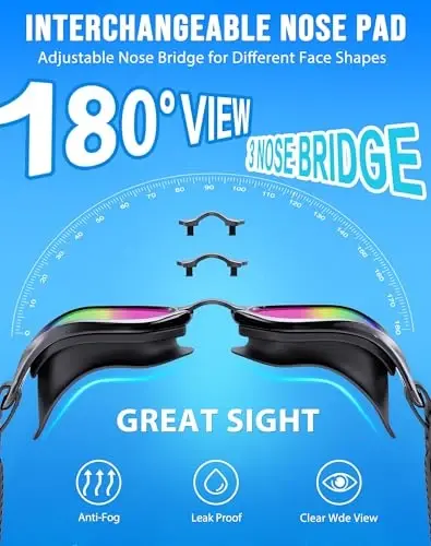 Vegemono Swim Goggles, Unisex Adult Swimming Goggles Anti Fog Anti UV No Leakage Wide View for Men Women Youth - VEGEMONO (1)