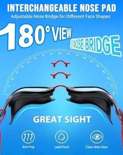 Vegemono Swim Goggles, Unisex Adult Swimming Goggles Anti Fog Anti UV No Leakage Wide View for Men Women Youth - 2
