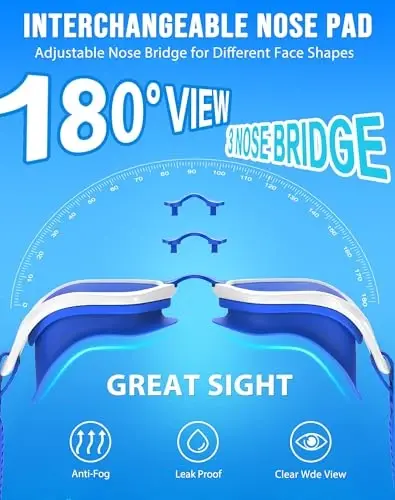 Vegemono Swim Goggles, Unisex Adult Swimming Goggles Anti Fog Anti UV No Leakage Wide View for Men Women Youth - 2